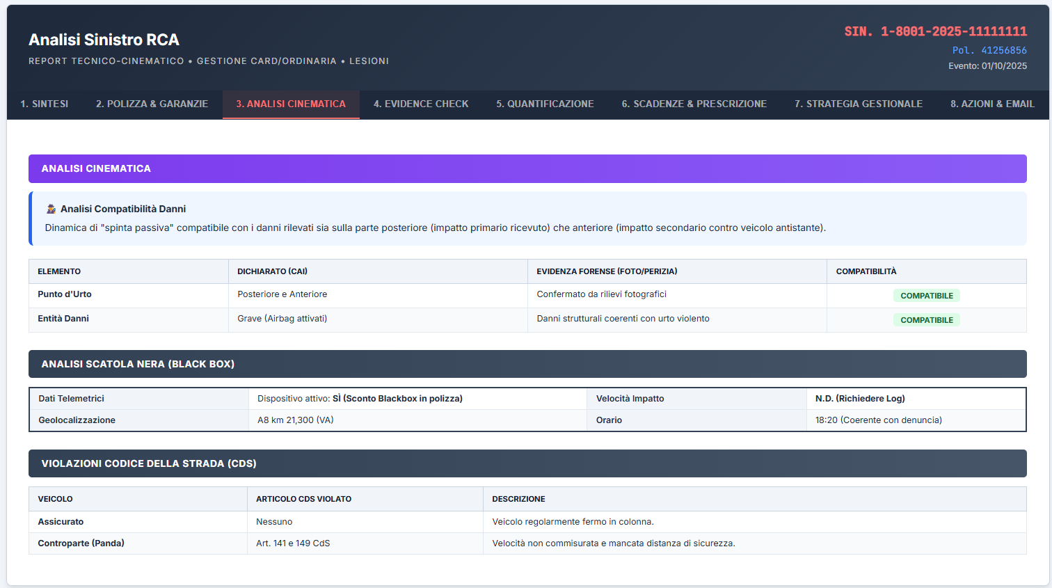 Pre-Analisi Sinistri Screenshot